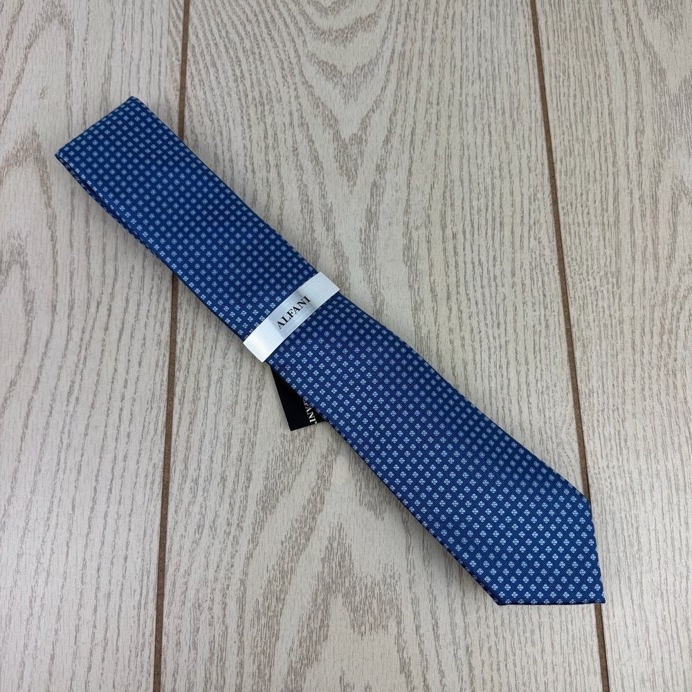 728 Alfani Men's Tie Hazel Neat 400 Blue $55 Lyocell Polyester Blend